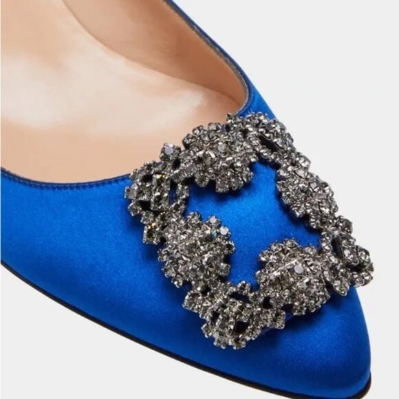 MANOLO BLAHNIK | Hangisi Crystal-Buckle Satin Flat 38.5 8.5 BLUE - Picture 2 of 16